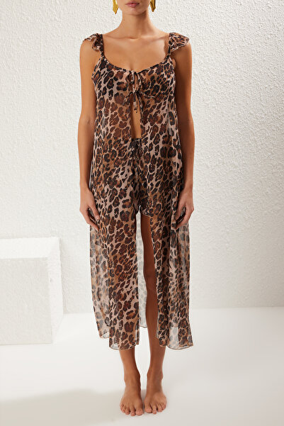 Trendyol Collection Leopard Print Chiffon Vest and Shorts - Beach Suit Tbess25Au00036