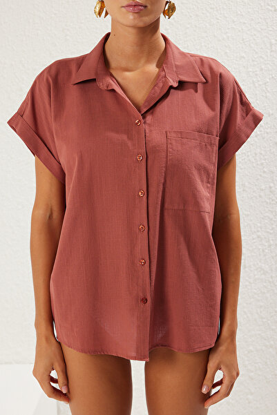 Trendyol Collection TBESS25GO00014 Μοντέλο καφέ υφαντό πουκάμισο