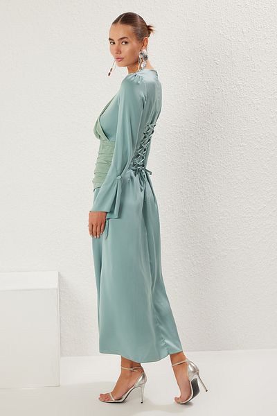 Trendyol Collection Mint Drawstring/Drape Detail Woven Maxi Dress Tprss25El00144