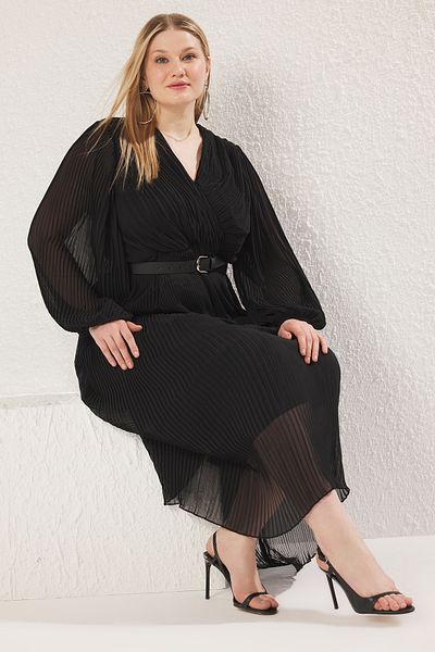 Trendyol Curve Black Chiffon Woven Plus Size Dress
