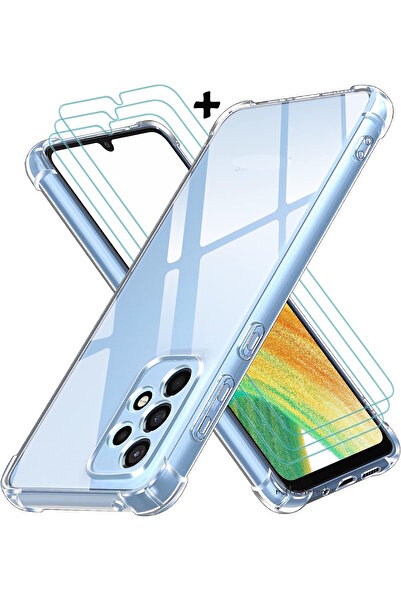 m.tk moveteck Samsung Galaxy A73 Kılıf Köşe Korumalı Darbeye Dayanıklı Antişok Şeffaf Silikon + Ekran Koruyucu Cam