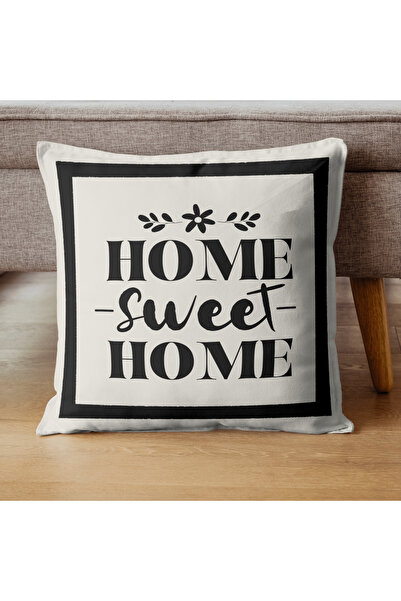 PerdeYap1980 Home Sweet Home 43x43 cm Κρεμ-Μαύρο Διακοσμητικό Μαξιλαροθήκη Ρι...