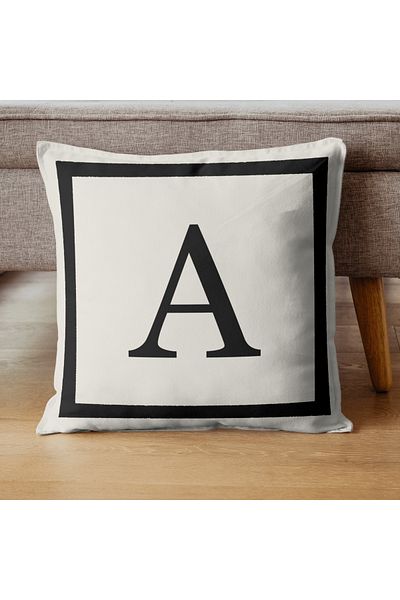 PerdeYap1980 Lettered Throw Pillow Cover - Letter a - 43X 43 cm Decorative Pillow Cover - Cream-Black