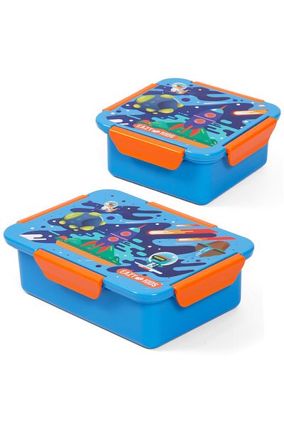 Eazy Kids طقم صندوق غداء، سبيس - أزرق