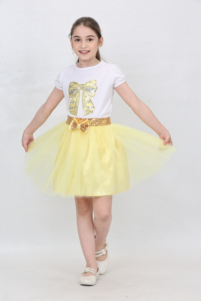 FATELLA Devojčinska traka Sa deznom majica sa šljokicama detaljna žuta suknja...