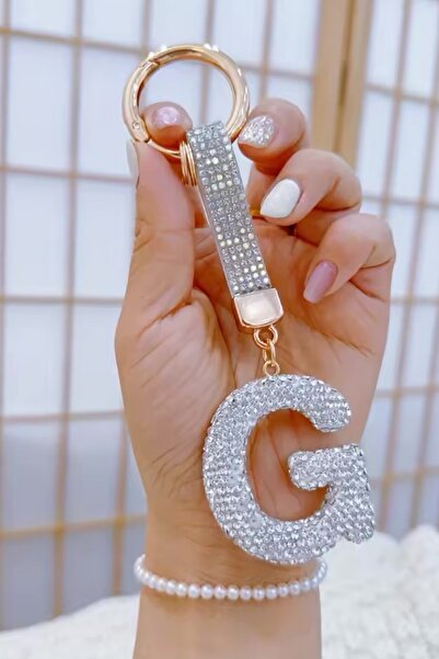 MAZEN حرف G سلسلة مفاتيح حجرية بيضاء، سلسلة VIP سحرية للحقيبة