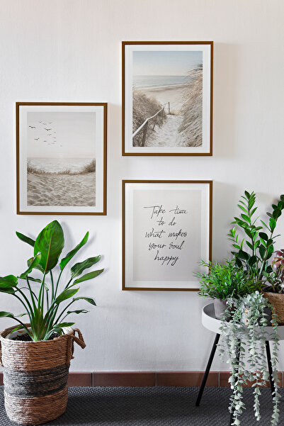 Artavessa 3 Parça Kahverengi Gerçek Ahşap Çerçeveli Tablo Seti - Model 9