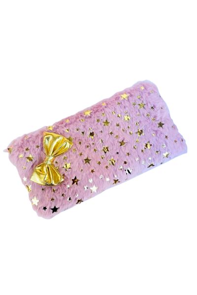Glanart Powder Pink Plush Pen Holder - Single Compartment, Lined, 23X12 cm
