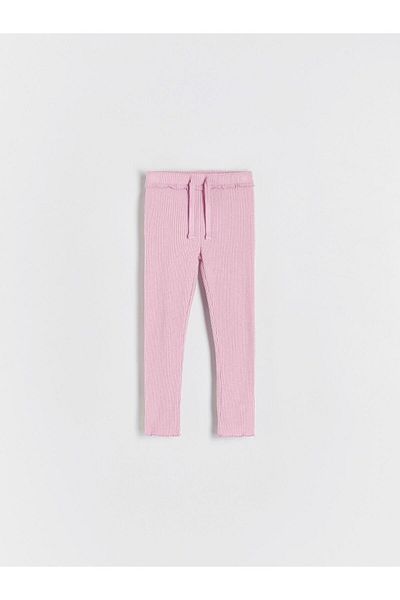 Magu Pink Swan Patterned Ribbed T-Shirt Leggings Bottom-Top Set Girl's