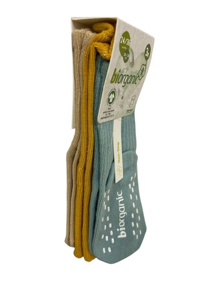 Bibaby Organik Çorap Soket 3lü Kaymaz New Bej