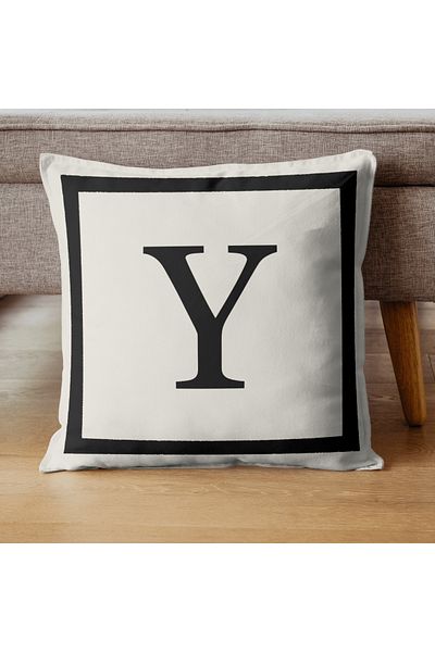 PerdeYap1980 Letter Y Patterned - Gift Decorative Letter Throw Pillow Cover 43X43 cm - Cream Black