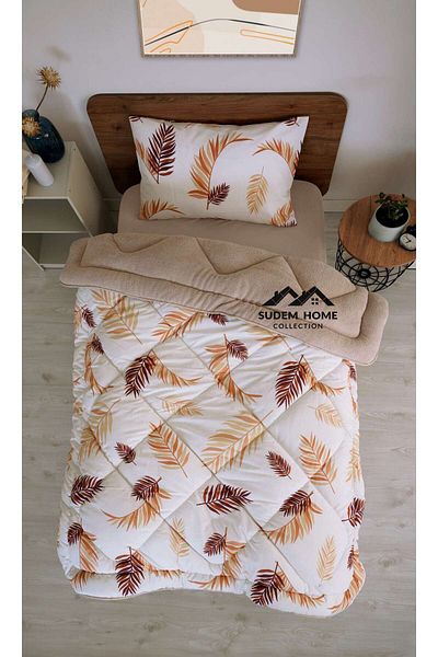 Sudem Home Collection Single Single Sided Plush Welsoft Quilt and Pillowcase Beige Feather