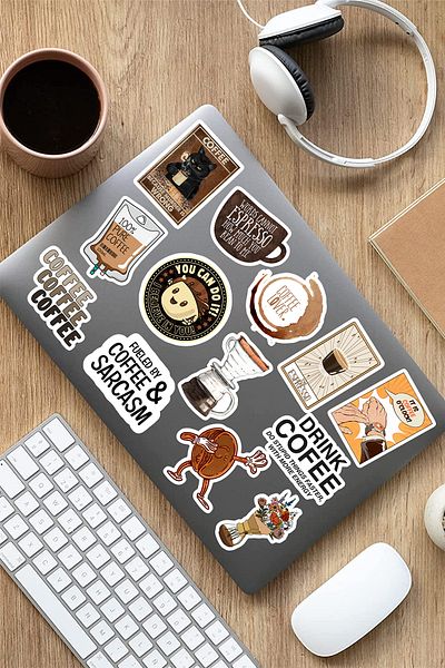 AR Sticker Set de 4 autocolante pentru laptop și tabletă cu tematică cafea