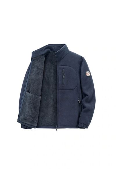 AyShop Jachetă caldă cu guler stand din lână de iarnă, albastru bleumarin