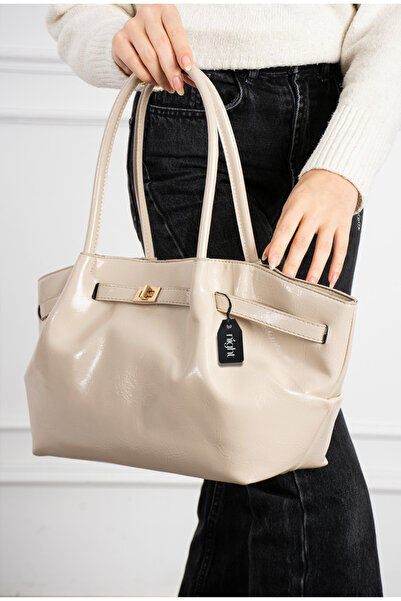 Night حقيبة يد وكتف نسائية من الجلد الكريمي موديل Wellma