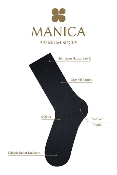MANICA Мъжки бамбукови чорапи до глезена, 6 чифта - черни