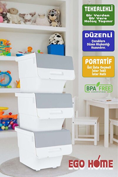 ego home 3-Wheeled Toy Organizing Cabinet with Lid Storage Box Toy Basket Multi-Purpose Mote 36 Lt