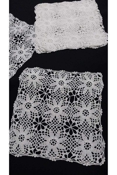 Papatyam 6 Pcs Square Lace Napkin - Hand Knitted Crochet Vintage Cotton Rope