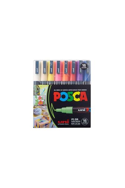 Uni Posca Set of 16 with Marker Pc-3M (0.9-1.3mm) Pack