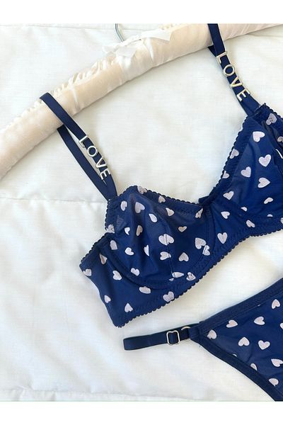 Feruzdesign Women's Navy Blue Chloei Heart Bra Set
