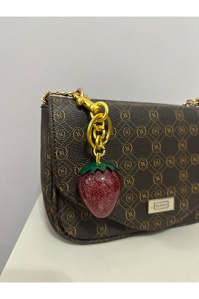 YENGEÇ Strawberry Patterned Charm Keychain Bag
