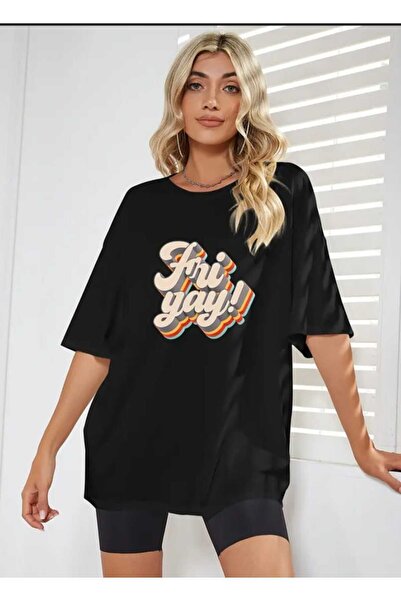 Generic Brand Casual Boyfirend - Tricou cu imprimeu supradimensionat pentru f...