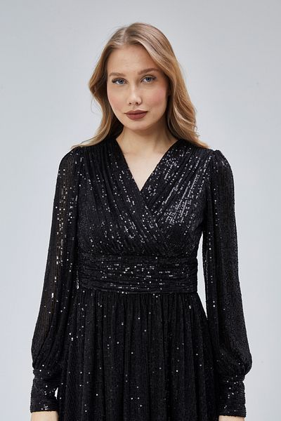 Asees Women's Evening Dress and Graduation Evening Dress Double Breasted Collar Bodice Sequin Evening Dress