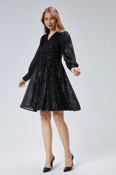 Asees Women's Evening Dress and Graduation Evening Dress Double Breasted Collar Bodice Sequin Evening Dress
