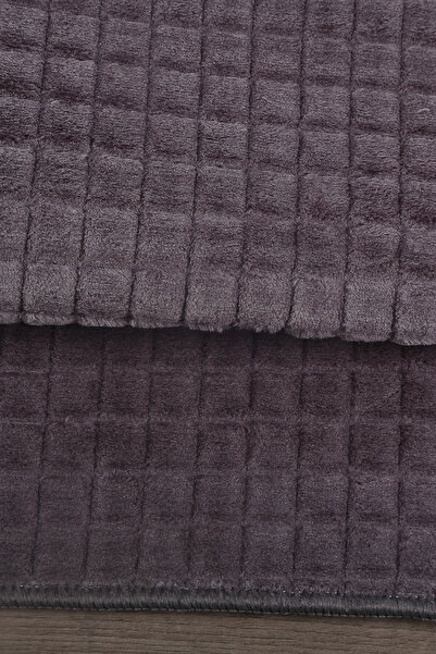 Teksev Square Plus Anthracite Color Cutting Runner Soft Surface Non-Slip Base Machine Washable Plush Carpet