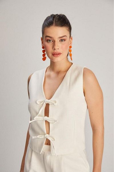 Oyer Moda سترة كتان برباط أمامي