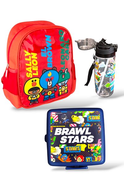 BRAWL STARS Geantă de grădiniță cu licență cu 4 compartimente - cutie de prânz și sticlă de apă de 500 ml DDCQ 229171