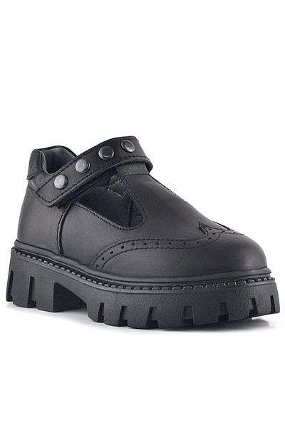 Rakerplus Genuine Leather Black Velcro Metal Detailed Girls' Casual Shoes