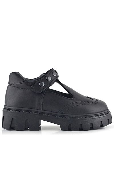 Rakerplus Genuine Leather Black Velcro Metal Detailed Girls' Casual Shoes