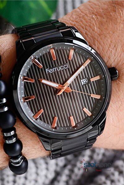 Ferrucci Black Color Rose Copper Detail Calendar Men's Wristwatch Fc.12657M.03