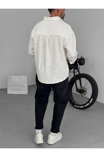 BYBASICMAN Ecru Flame Long Sleeve Shirt Yp-5001
