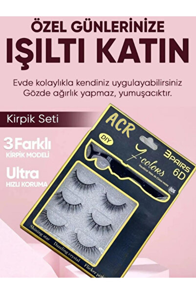 Acarlar Ticaret 6d Takma Kirpik Seti Takma Kirpik Aparatı Ve Kaş Kirpik Tarama Fırçası Hediye