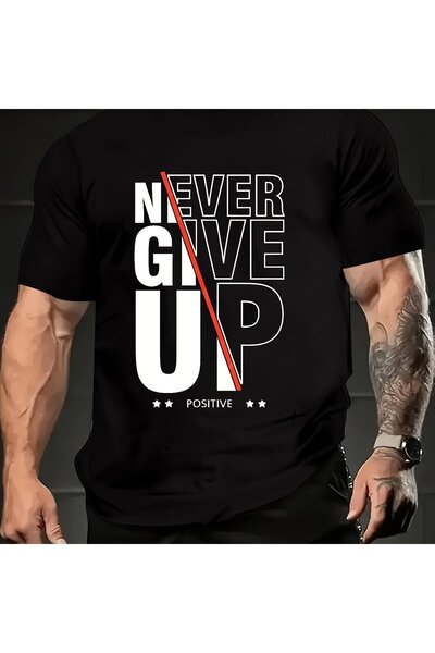 GALASHOP تي شيرت أسود تحفيزي للرجال من Never Give Up