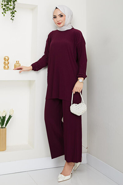 Bold Grup Women's Sandy Full Pleated Loose Tunic Pants Hijab Double Set