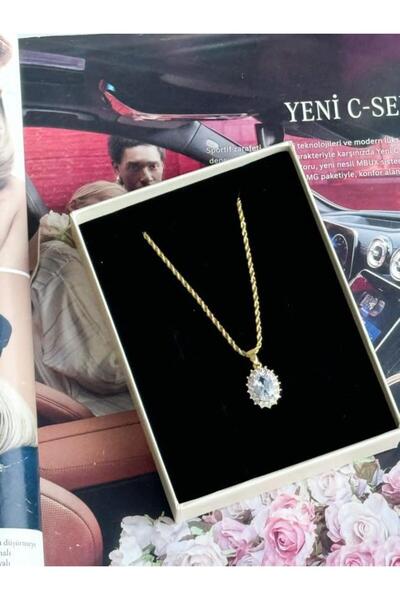 Koprinaco Çelik Gold Burgu Halat Baget Taşlı Kolye (50 Cm)