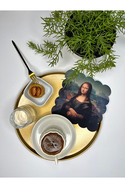 decofav Mona Lisa Portrait Design Laser Cut Fabric Cocktail Napkin 1 Piece