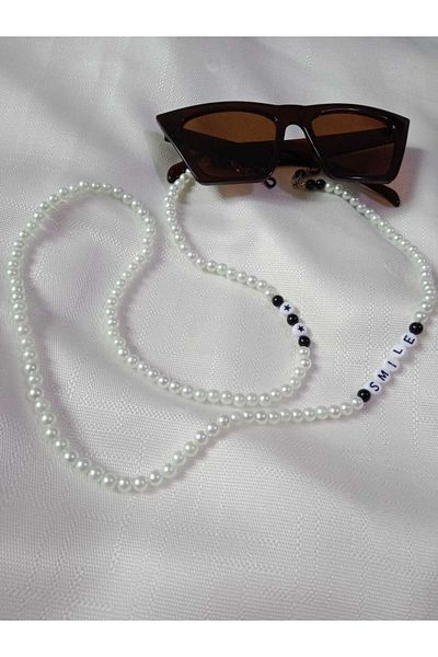 MODA MANANI 95cm Smile Written Black and White Glasses and Headphone Lanyard