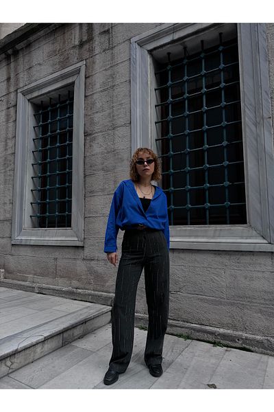 Bak'ap Pantaloni Palazzo din țesătură din bumbac imprimat cu piatră cu design premium