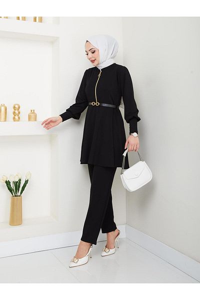 Moda Krash Zipper Detail Modal Trend Set with Belt