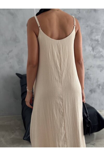 By Kuzey Aras Rochie maxi cu bretele ajustabile crem