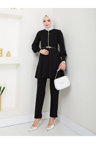 Moda Krash Zipper Detail Modal Trend Set with Belt