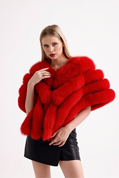 ÖZEL ASPAVA DERİ KADIN  KIRMIZI  HAKİKİ KÜRK BOLERO , ETOL  K-24  , ÖZEL ASPAVA DERİ