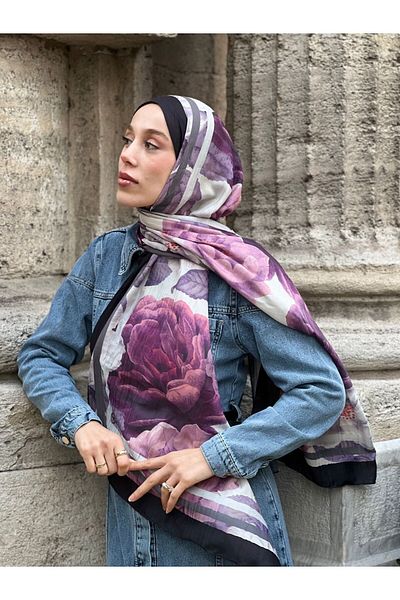 Modakaşmir Şal din bambus cu model trandafir