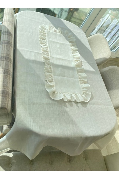 AHSERHOME Keten Görünümlü Simli Linen Fırfırlı Runner 40x80