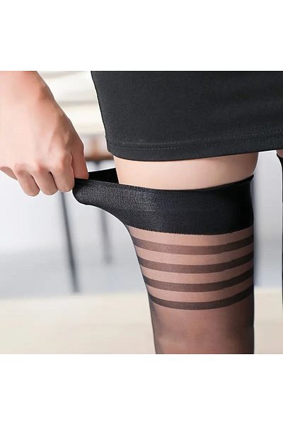 NiLi Over the Knee Line Pattern Non-Slip Thin Transparent Women's Garter Stockings