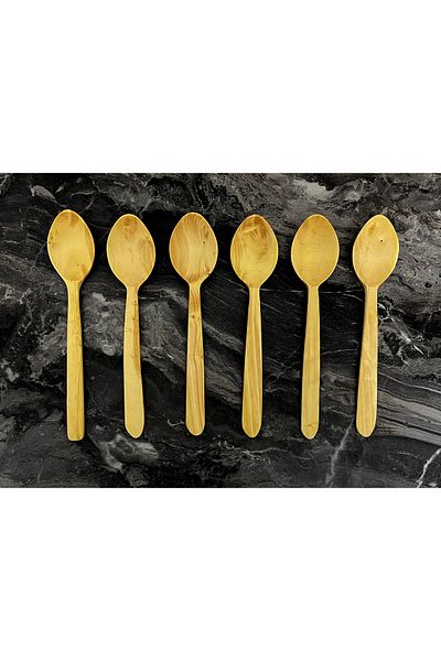 Kitchen Mania Set of 6 27 cm Boxwood Spoons - Wooden Spoons Serving Utensils - Wooden Wooden Spoons